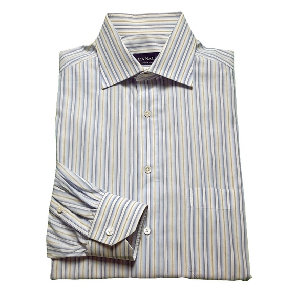 Canali Other - Canali Mens Striped Dress Shirt Neck Size 16 Blue